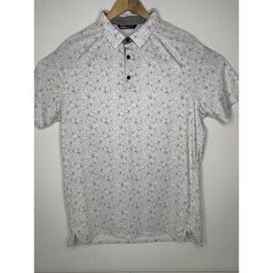 UNRL Performance Polo Shirt Athletic Fit White Floral ALL Over Print Golf Mens M